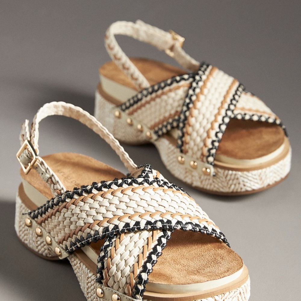 Kelsi Dagger Cream and Black Woven Sandals - Picture 2 of 4